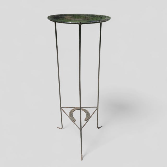 Farmhouse Vintage Southwest Cowboy Wrought Iron Horseshoe Plant Stand For Sale - Image 3 of 12