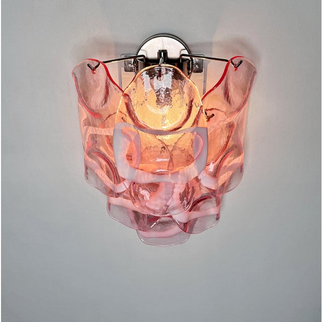 Pink Vintage Italian Murano Wall Lights with Pink Lattimo Glasses, 1990s, Set of 2 For Sale - Image 8 of 14