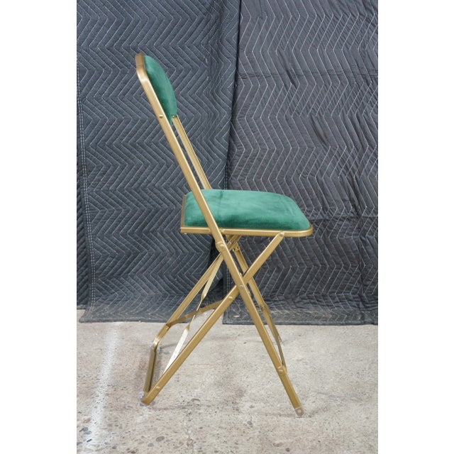 Mid 20th Century A. Fritz + Co Mid Century Gold Frame & Green Velvet Metal Folding Chairs Modern For Sale - Image 12 of 16