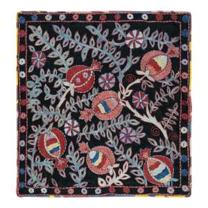 27x28 in Modern 100% Silk Wall Hanging. Embroidered Tablecloth. Black Throw