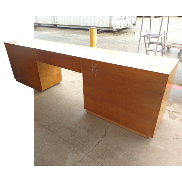 John Widdicomb Campaign Burl Kneehole Credenza Desk For Sale In Houston - Image 6 of 13