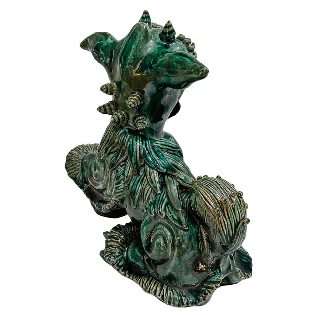 Large Vintage Chinese Green Glazed Pottery Kylin Chinese Dragons - a Pair For Sale - Image 15 of 17