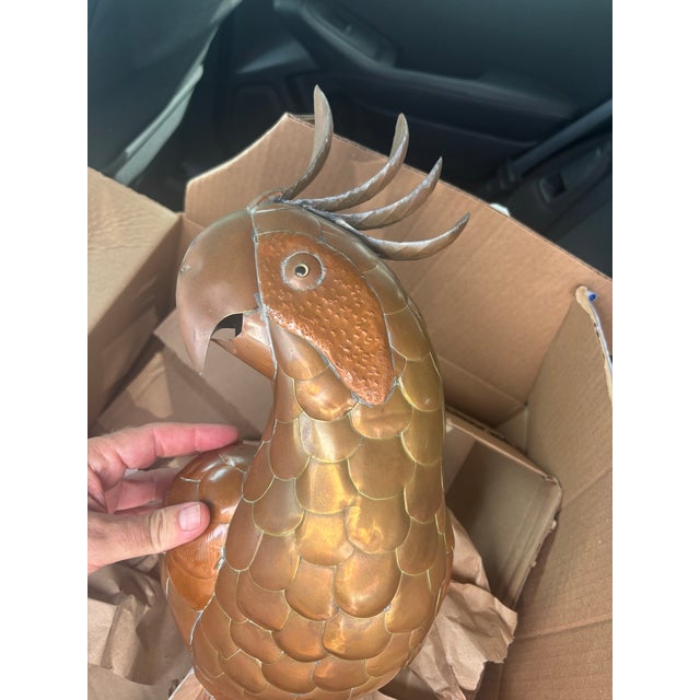 Mid-Century Modern Vintage Mixed-Metal Cockatoo or Parrot Sculpture For Sale - Image 3 of 5