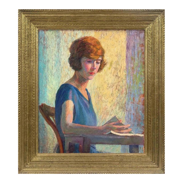 Early 20th Century Reading Impressionist Oil Painting by Grace Cochrane Sanger For Sale