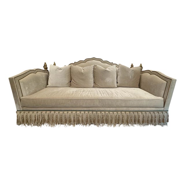 Ebanista Carpello II Sofa Knole Sofa Settee W Janet Yonaty Trim & Giltwood Finials For Sale