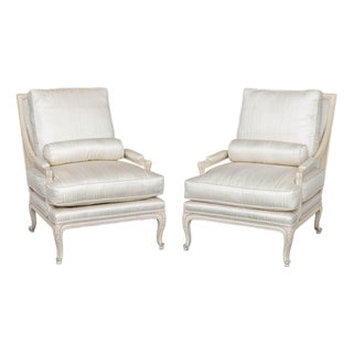 Louis XVI Style White Painted Fauteuils, Pair For Sale