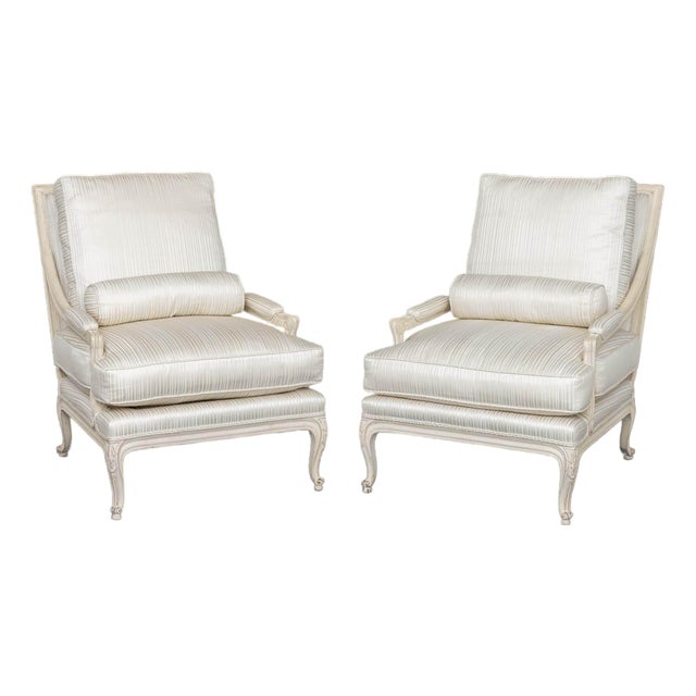 Louis XVI Style White Painted Fauteuils, Pair For Sale