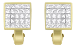 14K Yellow Gold 3-1/5 Cttw Princess Cut Diamond Â¾ Square Invisible Set Grid Huggy Style Omega Back Stud Earrings - 2 Pieces
