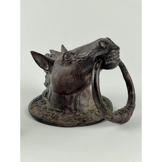 1980s Pair of Metal Horse Heads With Ornate Rings for Towel