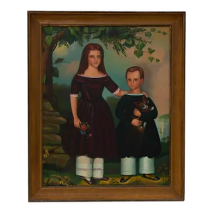 Primitive Folk Art Painting After Jefferson Gauntt