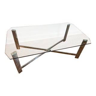 Vintage MCM Chrome & Glass X-Base Coffee Table - 50" For Sale