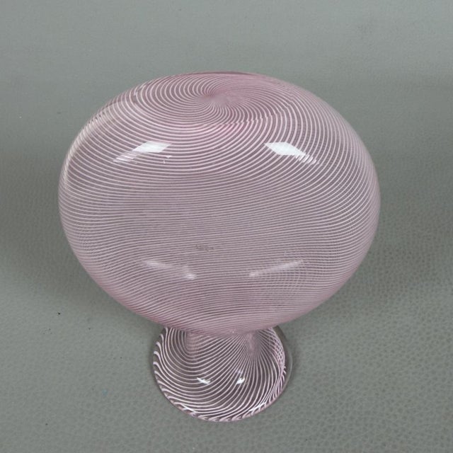 Glass Italian Modern Pink Murano Glass Vase in Half Filigree, 1970s For Sale - Image 7 of 11