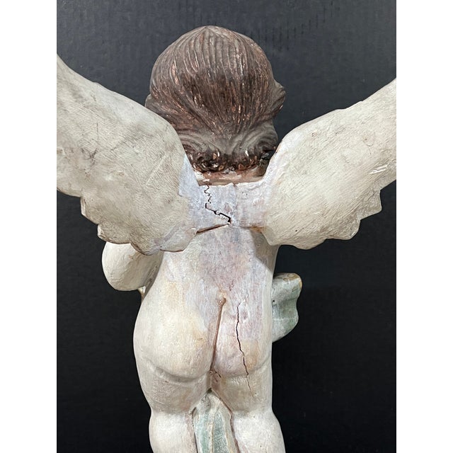 Vintage Carved Wood Standing Angel Sculpture With Glass Eyes For Sale - Image 9 of 9