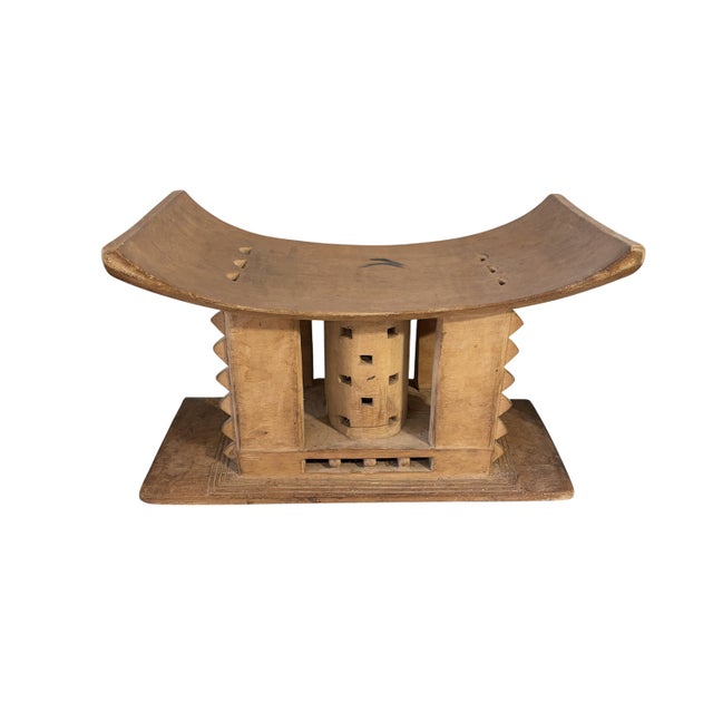 1980s Vintage /Rare /Old Royalty Ashanti Carved Wood Stool 18" W by 11" H For Sale - Image 5 of 9