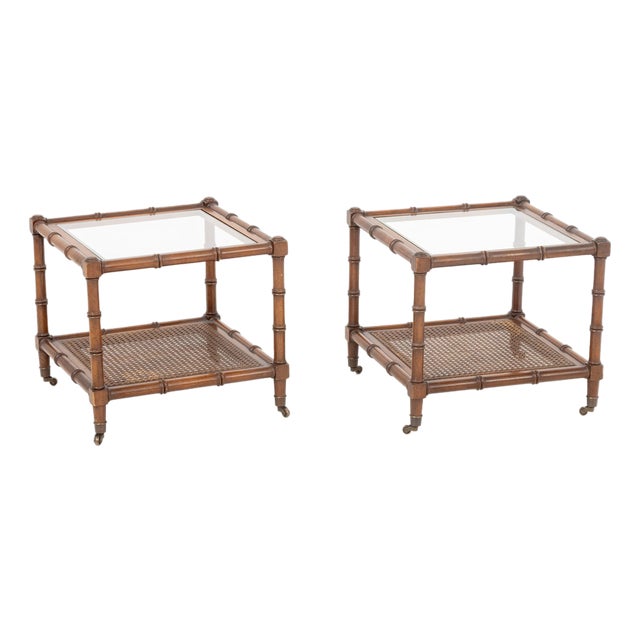 Regency Style Faux Bamboo Side Tables, Pair For Sale