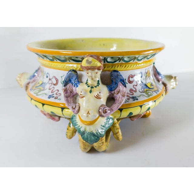 Mid 20th Century 20th Century Italian Decorative Majolica Maiolica Faience Planter or Centerpiece Bowl For Sale - Image 5 of 10