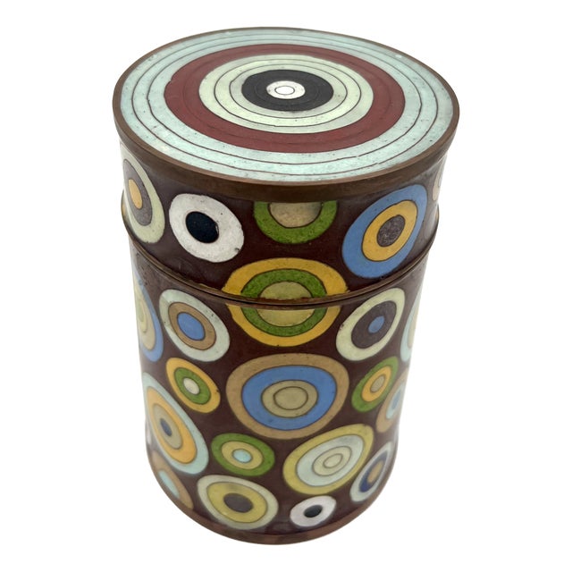 Geometric Cloisonne Enamel Lidded Jar Tea Pot by Fabienne Jouvin, France, 1980s For Sale