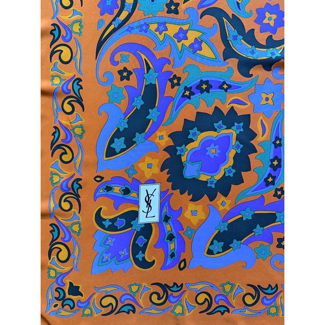 Boho Chic Yves Saint Laurent Large Silk Scarf With Multicolored Arabesque Print, 1980 For Sale - Image 3 of 9