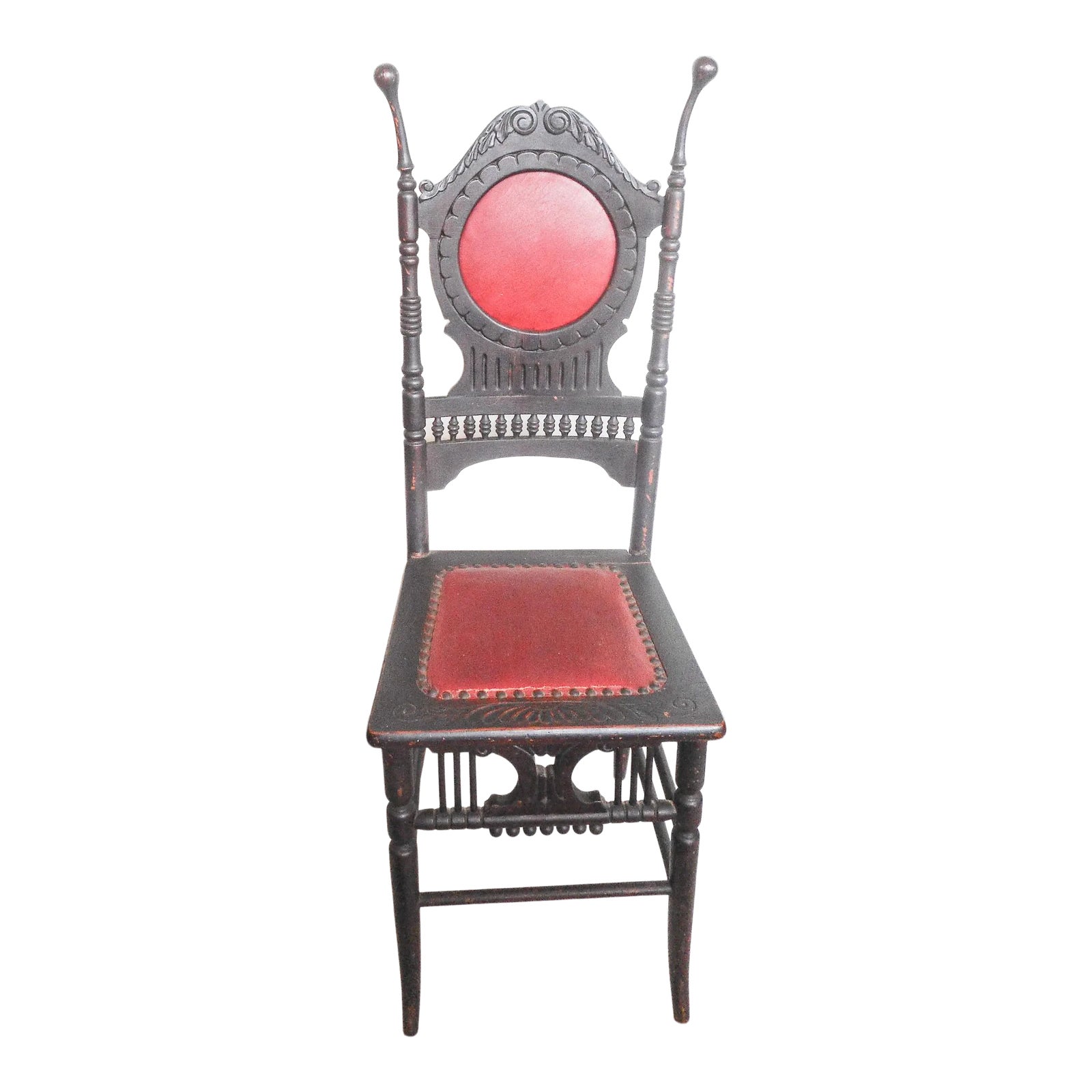 19th Century Ebonized Chair With Baby Rattle Finials | Chairish