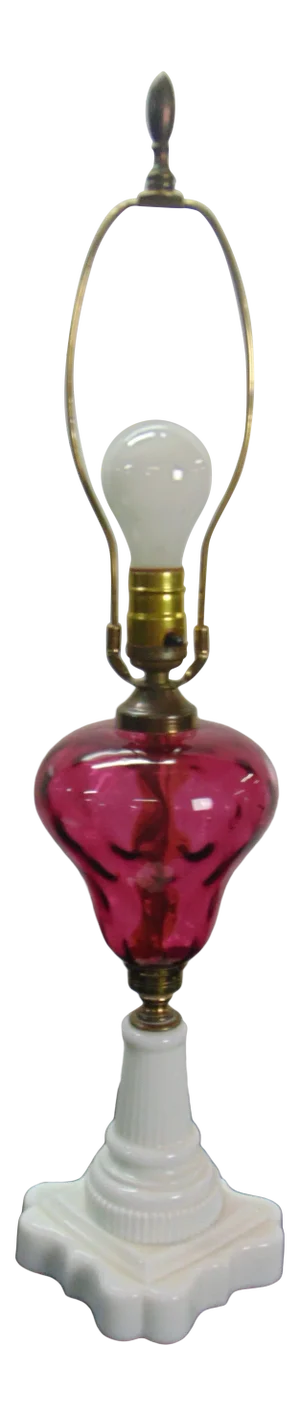 Victorian Style Ruby & Milk Glass Lamp