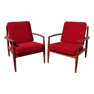 Grete Jalk for France & Son Teak Lounge Chairs, Pair, Denmark, 1960s For Sale