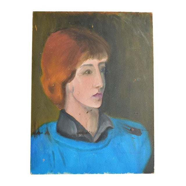 1980s Figurative Portrait Still Life Painting of a Woman in Blue - Clair Seglem For Sale - Image 5 of 5