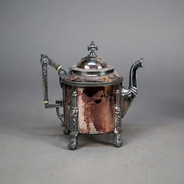 Circa 1890 Antique Silver Plated Footed Tea Set- 4 Pieces For Sale - Image 11 of 12