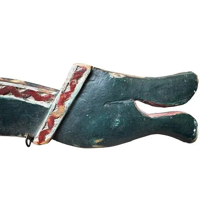 Vintage Austrian Folk Art Scythe Handle Hand Carved and Painted Mythical Dragon For Sale - Image 4 of 8