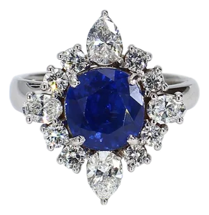 14k White Gold Blue Sapphire & Mixed-Shape Diamond Halo Ring - Size 6.5