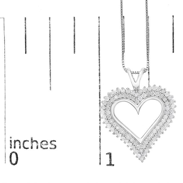 .925 Sterling Silver 1.00 Cttw Diamond Heart 18" Pendant Necklace (I-J Color, I2-I3 Clarity) For Sale In New York - Image 6 of 6