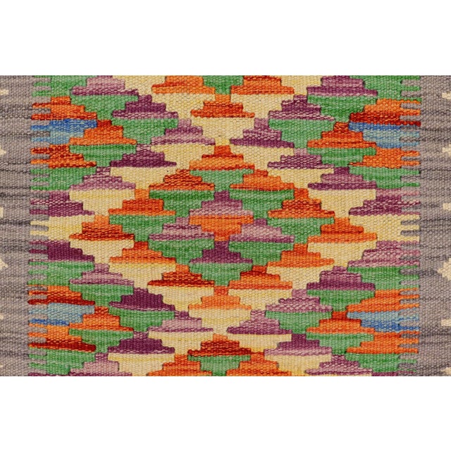 Tribal Kilim Gray Beige Hand-Woven Wool Rug For Sale - Image 4 of 9