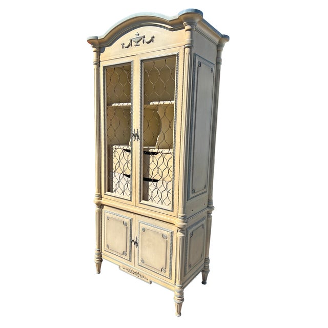 Cream French Provincial Style Storage Wardrobes Dressers Connected by a Two-Drawer Wooden Desk/Dressing/Vanity Table For Sale - Image 8 of 11