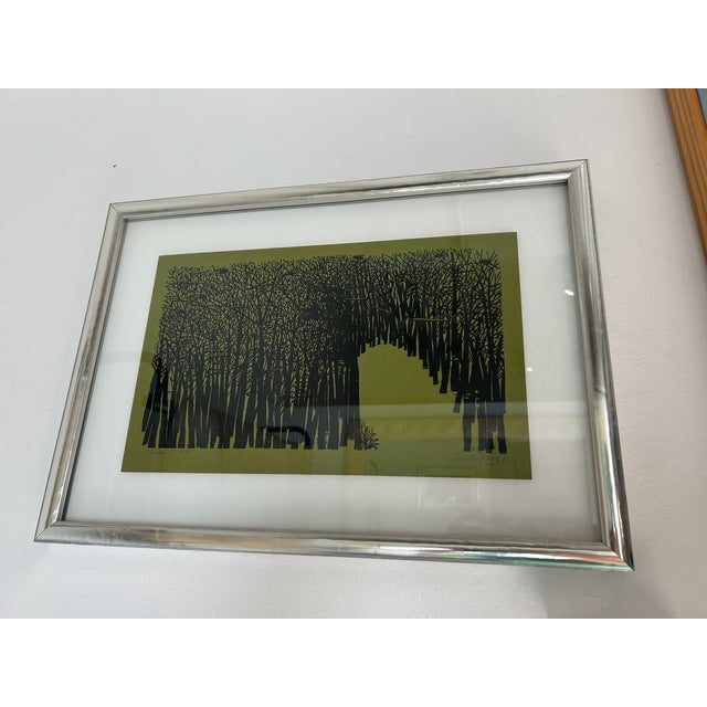 Wood Vintage Antonio Frasconi Woodcut Printed on Green Paper With New Silver / Wood Frame and Float Detail, Circa 1965 For Sale - Image 7 of 10