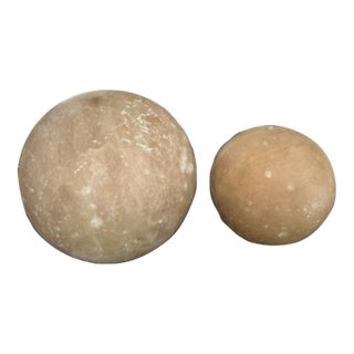 Vintage Alabaster Carved Balls - Set of 2 For Sale