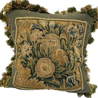 Vintage Floral Aubusson Decorative Pillow For Sale
