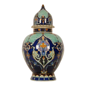 Art Nouveau Ceramic Vase Urn Floral Decoration Blue Turquoise Covered Vase