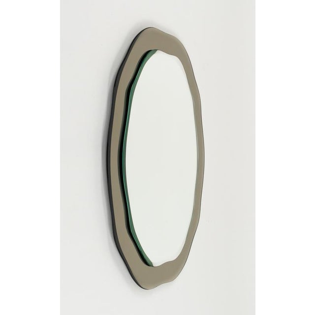 Mid-Century Gray Beveled Edged Wall Mirror in the style of Fontana Arte, Italy, 1970s For Sale - Image 6 of 10