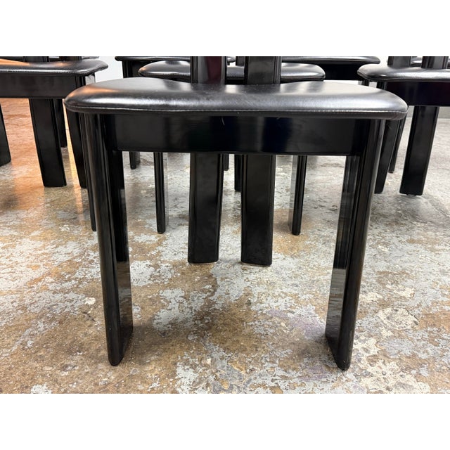Pierre Cardin for Roche Bobois Vintage Black Lacquer Dining Chairs, Set of Eight For Sale - Image 11 of 12
