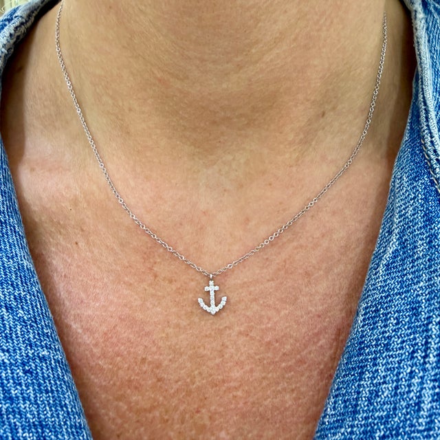 Metal Gabriel & Co. Lusso 14k White Gold 0.09ctw Diamond Anchor Pendant Necklace For Sale - Image 7 of 7