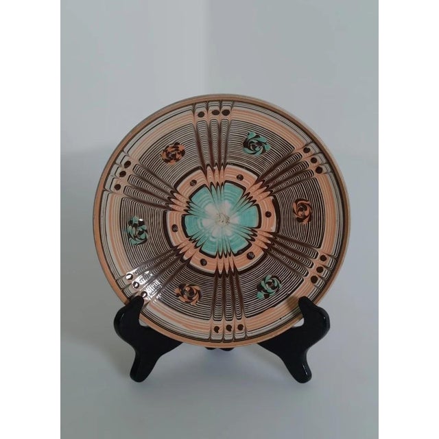 Vintage Hand-Painted Geometric Folk Art Pottery Plate For Sale - Image 4 of 5