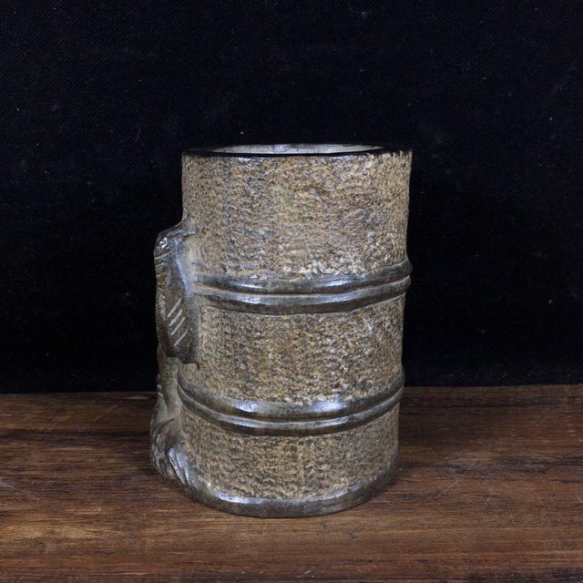 This finely crafted Chinese bluestone brush pot is designed in the form of natural bamboo joints, symbolizing integrity,...
