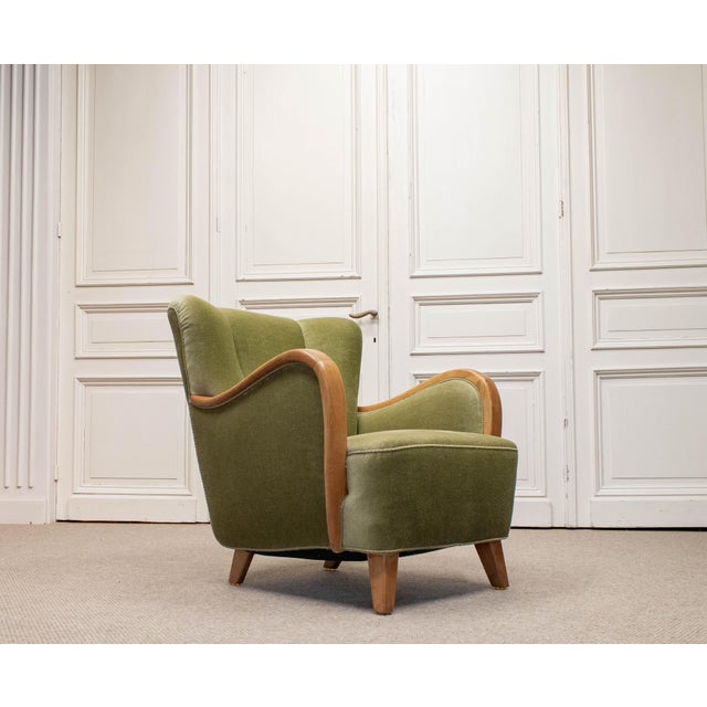 Vintage Danish Lounge Chair in Green Velvet, 1950s For Sale - Image 4 of 11