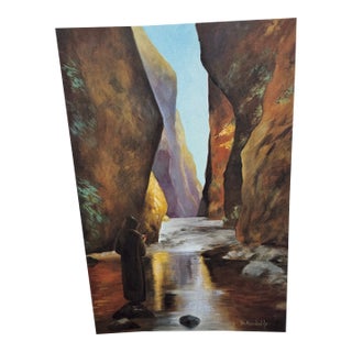 Vintage Folk Art Lithograph by Franciscan Mon Brother Matthew Called “Beside Still Waters” For Sale