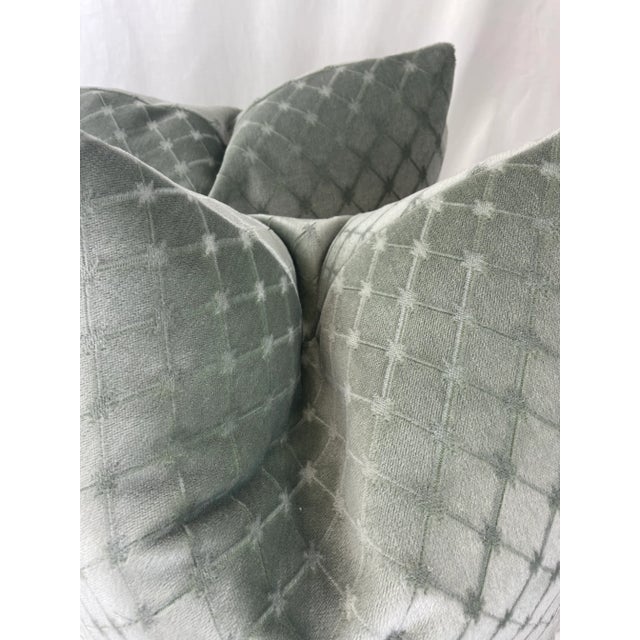 Transitional Embossed Mohair in Soft Sage 22” Pillows-A Pair For Sale - Image 3 of 4