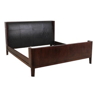 Baker Leather Mahogany Mid Century Modern King Size Bed For Sale