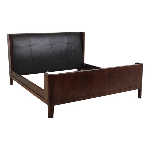 Baker Leather Mahogany Mid Century Modern King Size Bed For Sale