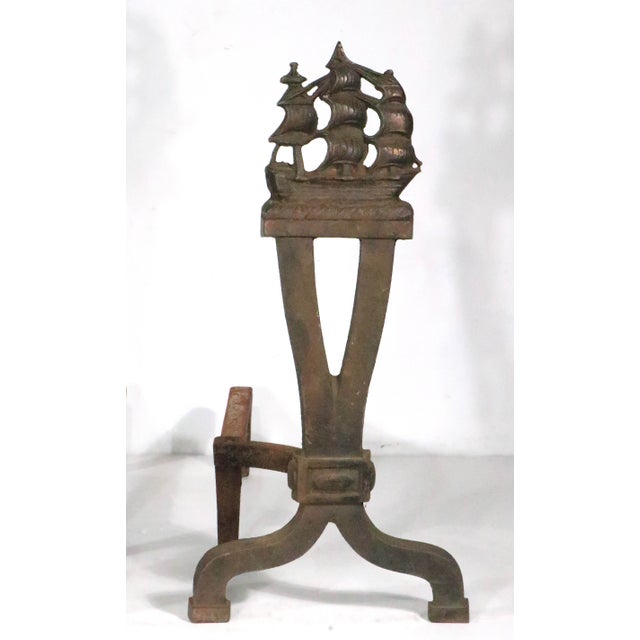 Metal Pr. Vintage Clipper Ship Andirons For Sale - Image 7 of 15