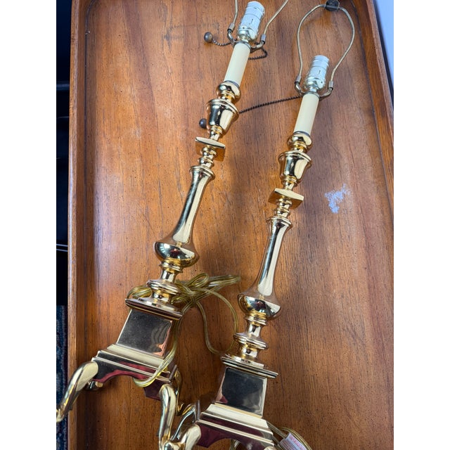 Mid 20th Century Tall Brass Footed Lamps - a Pair For Sale - Image 13 of 13