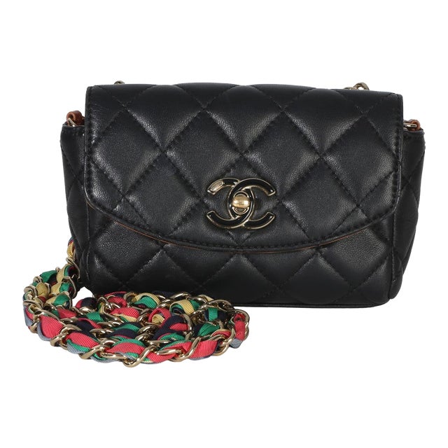 Black Quilted Lambskin Ribbon Chain Small Cocovado Flap Bag For Sale