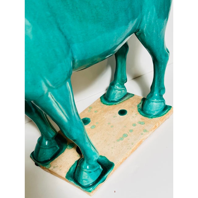 Teal Vintage Ceramic Horse Standing Four Square on Plaque For Sale - Image 8 of 9